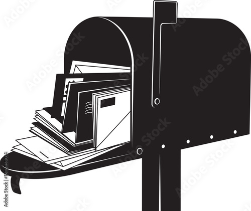 Traditional american mailbox overflowing with various letters inside