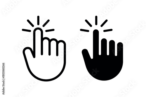 Two stylized icons depict a hand with a pointing finger, representing a click or selection action.