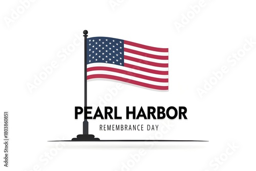 American flag waving for pearl harbor remembrance day on a clean white background