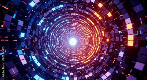 Fototapeta Naklejka Na Ścianę i Meble -  A mesmerizing 3d rendering of a futuristic tunnel with glowing cubes, creating a captivating and immersive visual experience for the viewer