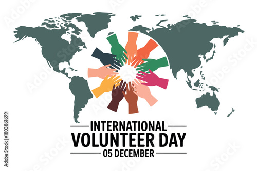 International Volunteer Day is celebrated on December 5th with a global display of diverse hands joining together in unity and community spirit.