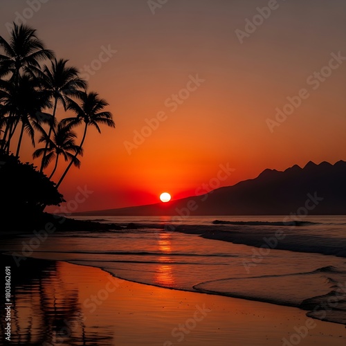 Palm trees at sunset beach