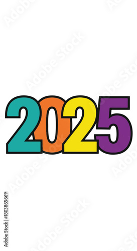 Colorful 2025 graphic numeral design with bright multicolor digits and bold typography.