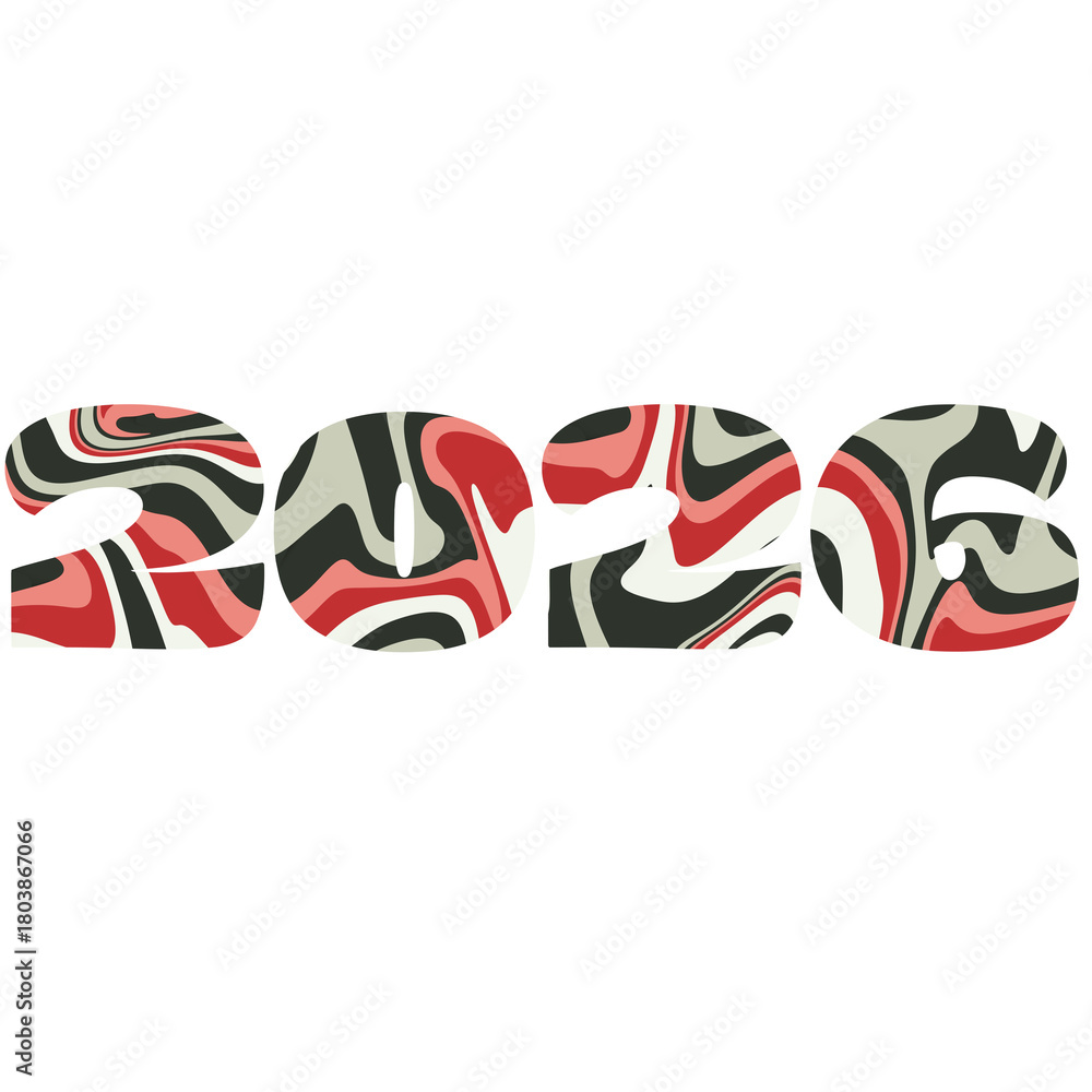 Obraz premium 2026 bold numbers filled with abstract marble pattern