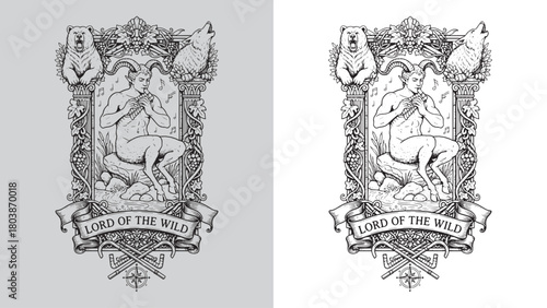 Lord of the Wild: Satyr Playing Flute with Bear and Wolf Guardians