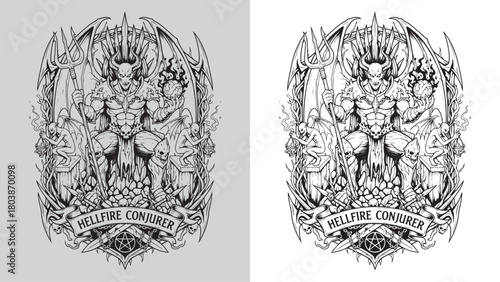 Hellfire Conjurer: Horned Demon King on Throne with Trident