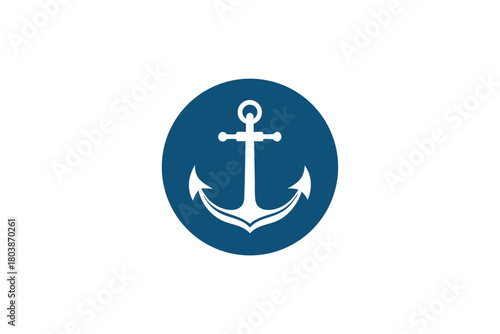 White anchor is centered inside a solid blue circle on a white backdrop