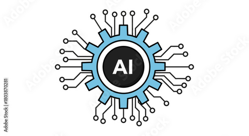 AI technology concept featuring a blue gear with circuit connections
