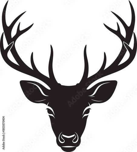 Elegant deer stag head silhouette with impressive antlers logo