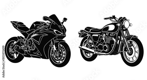 Cool contrast with modern motorbike and classic motorcycle design