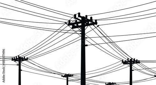 Dramatic power lines silhouette conveys energy and modern technology
