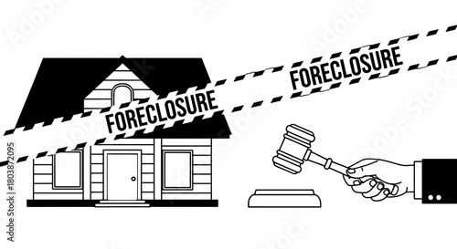 Foreclosure auction gavel about to fall on a house, financial crisis