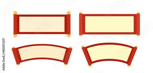 Chinese New Year Blank Spring Couplets Banner Set.
Lunar Festival Empty Scroll Frames Collection.
Traditional Red Couplet Scroll Templates Vector.
White background.