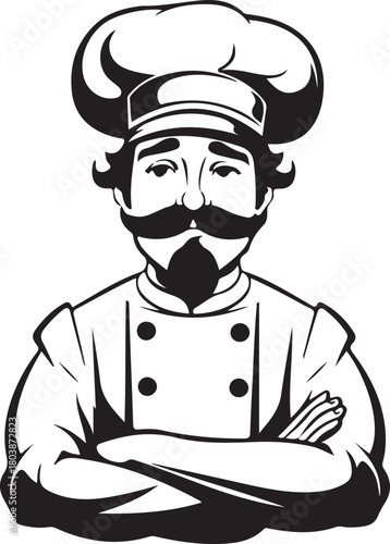 Print chef with arms crossed isolated on, ready to cook food