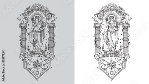 Divine Harmony: Apollo/Artemis with Lyre and Bow in Gothic Frame