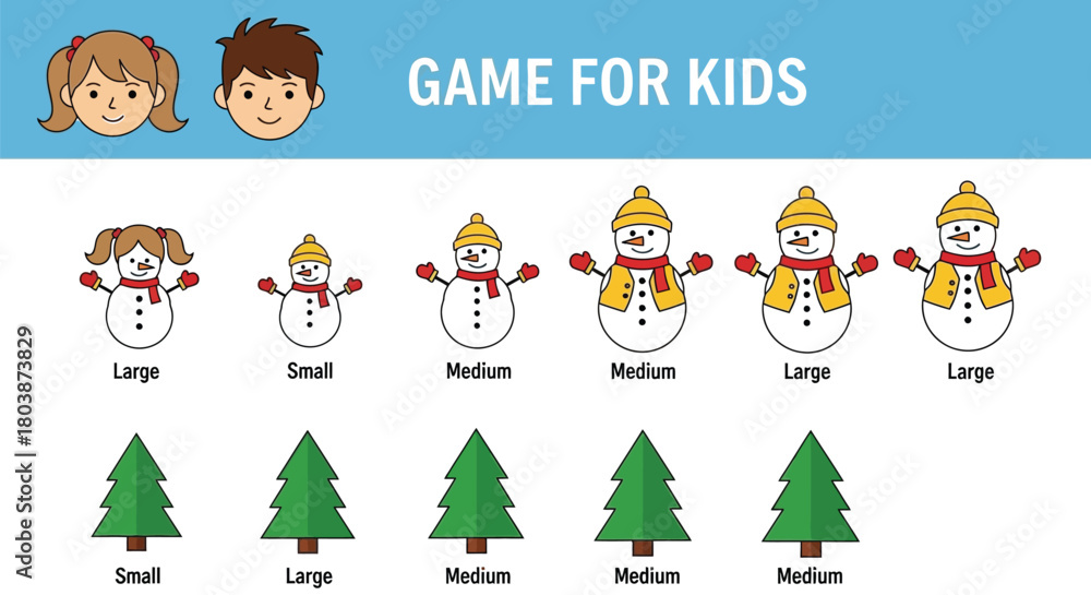 Fototapeta premium Engaging winter game for kids learning size differences visually