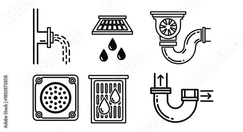 Water drainage system icons for plumbing and sanitation applications