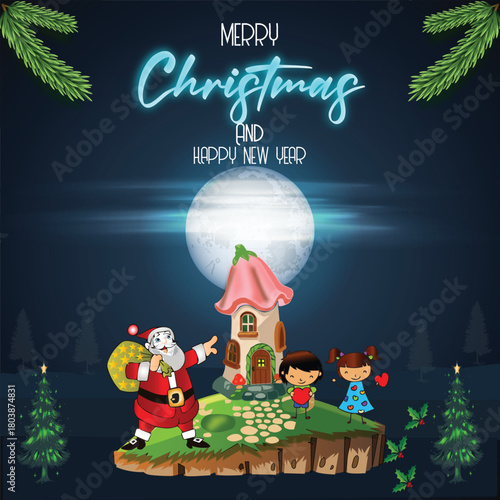 Merry christmas and happy new year lettering