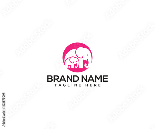 Elephant Logo for Branding: A creative logo showcases the charm of two elephants, depicting the bond and strength of a parent and child within a vibrant circle, symbolizing family values, care.