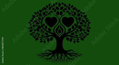 Elegant black tree of life with hearts for family or love concepts