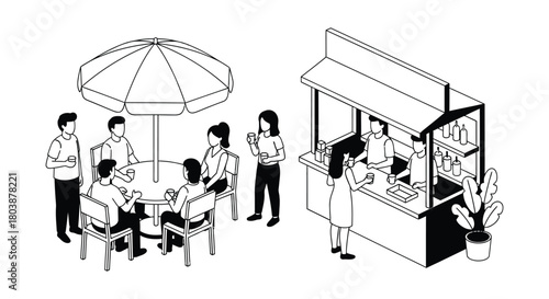 Enjoying coffee break at outdoor cafe with friends, modern lifestyle