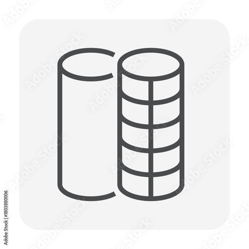 Rebar vector icon design in black thin line with editable stroke , featuring round and deformed steel, represent reinforcement bars, reinforced concrete, material testing and industrial metal products