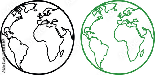 Hand-Drawn Globe Illustration Showing Earth, Continents, and Planet Outline  Minimalist Eco and Environmental Design Concept