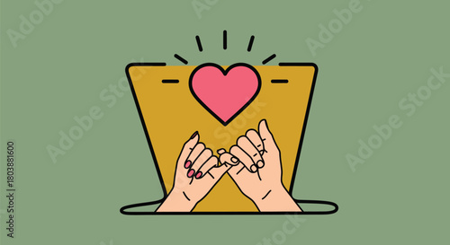 Pinky promise with love heart showing commitment and loyalty online