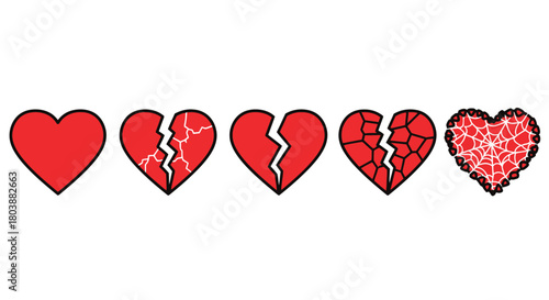 Heartbreak recovery stages showing love healing from broken to whole