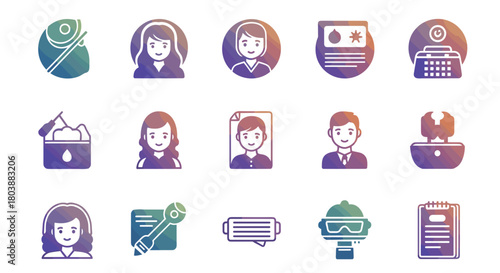 Collection of Gradient Icons Representing Various Professions and Concepts.
