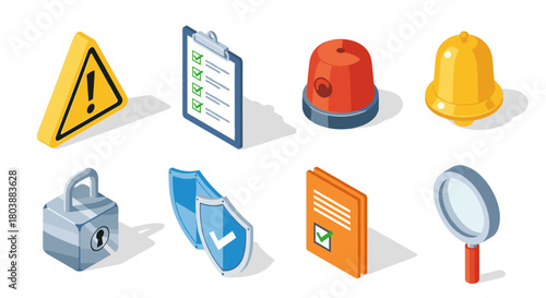 Isometric security safety and compliance icon set collection.