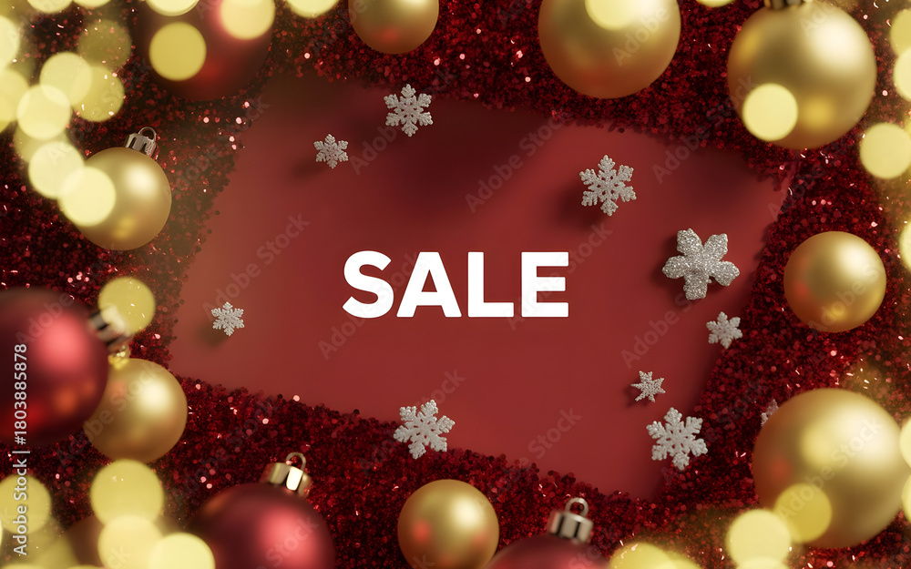 Naklejka premium Red Christmas sale banner with gold decorations