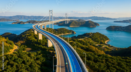 Drone Photography of Shimanami Kaido Cycling Route and Autumn Islands