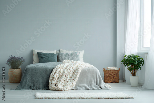 modern bedroom featuring monochrome textiles paired with natural accents creates inviting atmosphere