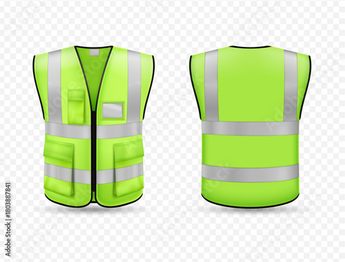 Front and back safety vest green reflective stripes personal protective equipment
