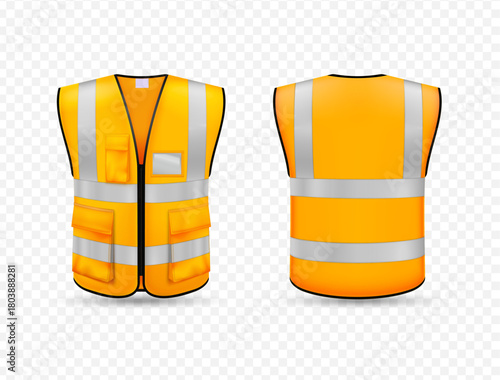 Front and back safety vest orange reflective stripes personal protective equipment