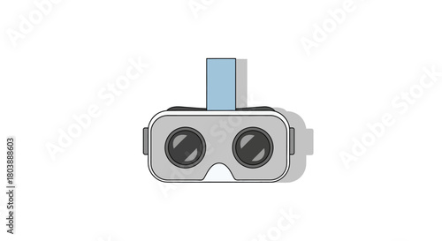 VR goggles with dual lenses  blue headband white background with a cast shadow
