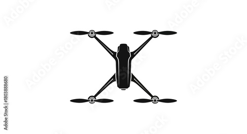A black silhouette of a quadcopter drone centered on a white background