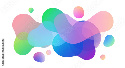 Abstract artwork shows colorful translucent blobs overlapping against a white backdrop