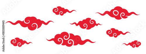 Chinese Cloud Set with Auspicious Decorative Elements – Classic Asian Curling Cloud Motifs for Cultural Artwork, Elegant Ornamental Patterns, Festival Graphics, and High-Quality Vector Illustration