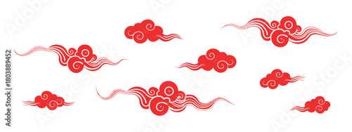 Chinese Cloud Set with Auspicious Decorative Elements – Classic Asian Curling Cloud Motifs for Cultural Artwork, Elegant Ornamental Patterns, Festival Graphics, and High-Quality Vector Illustration