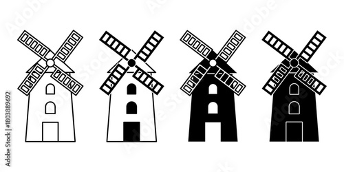 Windmill Black Icon Bundle for Renewable Energy and Sustainable Power