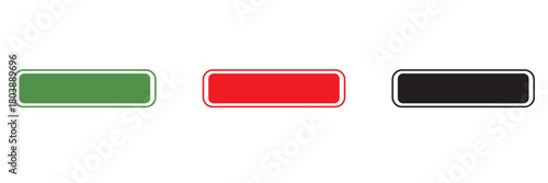 Rubber stamp icon.  Collection of grunge-style rectangular stamp shapes in green, red, and black, ideal for labels, signs, badges, or graphic design elements.
