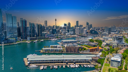 18 November 2025 Panoramic night view of Sydney Harbour and City Skyline of NSW Australia beautiful colourful skies on a beautiful spring day