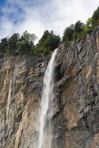 Staubbach falls dropping off the steep cliff face