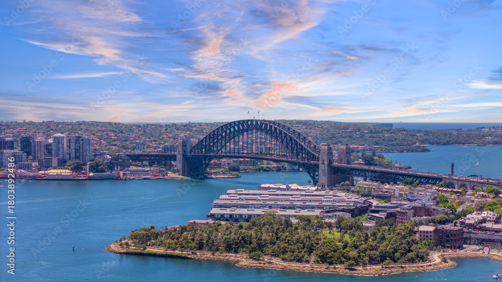 Fototapeta premium 18 November 2025 Panoramic night view of Sydney Harbour and City Skyline of NSW Australia beautiful colourful skies on a beautiful spring day