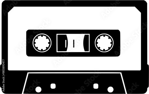 
Cassette tape silhouette, retro audio icon, vintage music media, black tape illustration, old school cassette design

