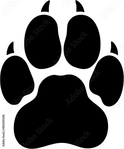 Bobcat paw print silhouette, black animal track icon

