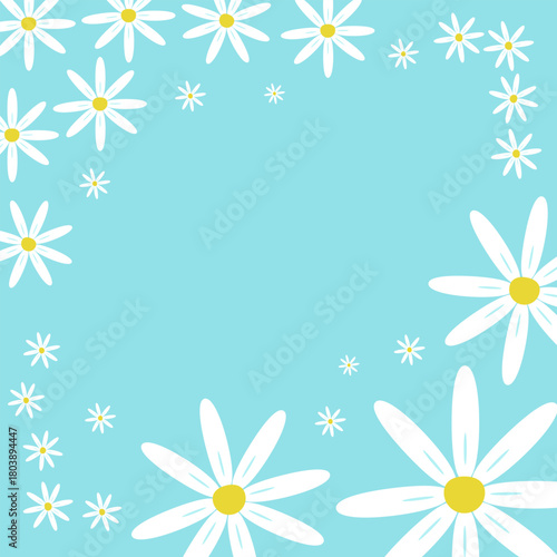 Blue background with white daisies and space for text