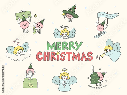 크리스마스 요정과 천사 일러스트 세트